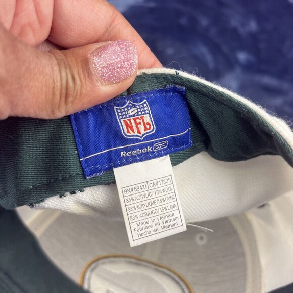 Vintage Reebok Green Bay Packers Hat Fitted 7-3/8 NFL Wool Blend White Big Logo - Picture 12 of 14